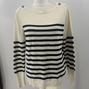 J.Crew nautical striped black white preppy rib knit cotton sweater coastal